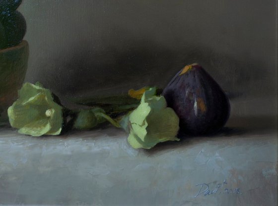 Violet and yellow, oil on canvas, 30x40cm 2018, original still life