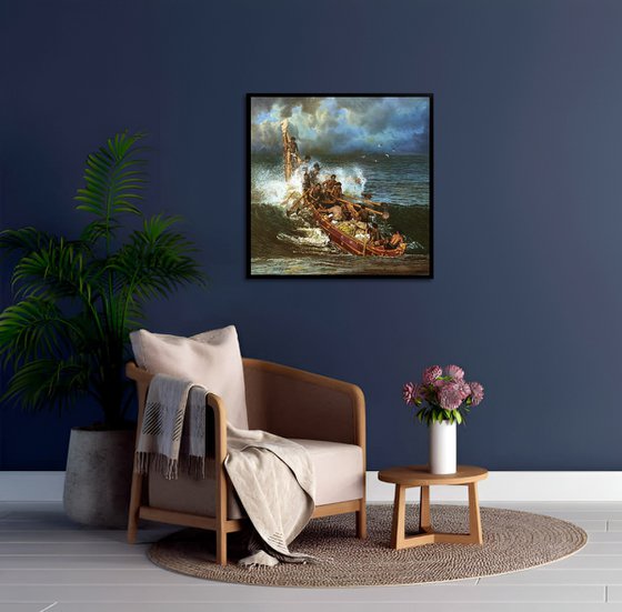 Fishermen and wave