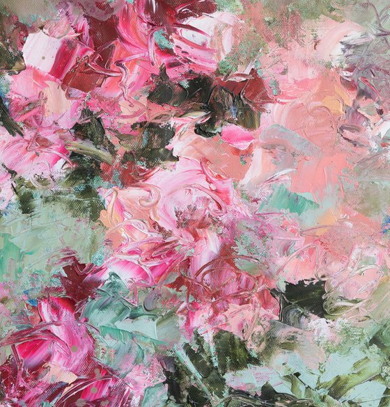 Impressionistic pink and green garden