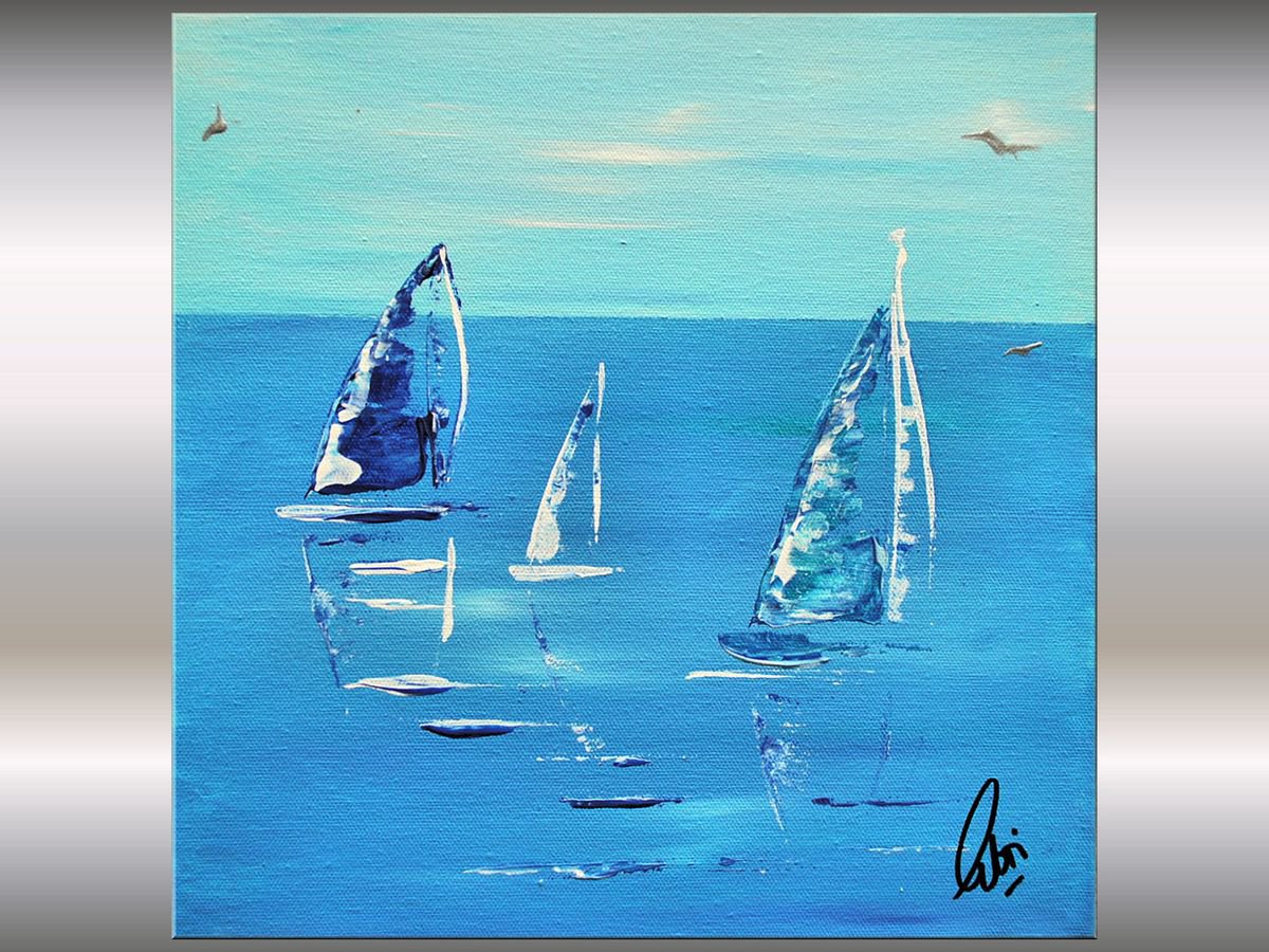 Blue Yachting II small acrylic abstract painting canvas wall art by Edelgard Schroer