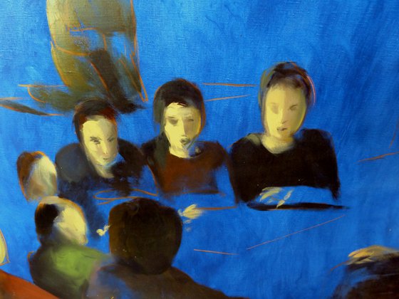 Evening with friends, oil on canvas 150x150 cm