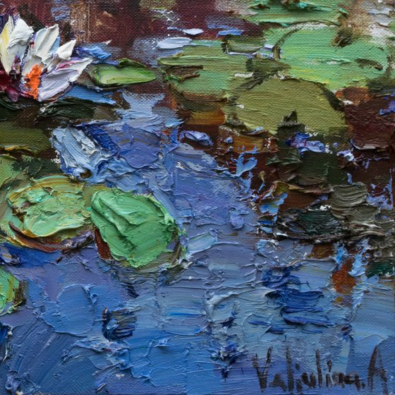 RESERVED Water Lilies - Original  impasto Oil painting