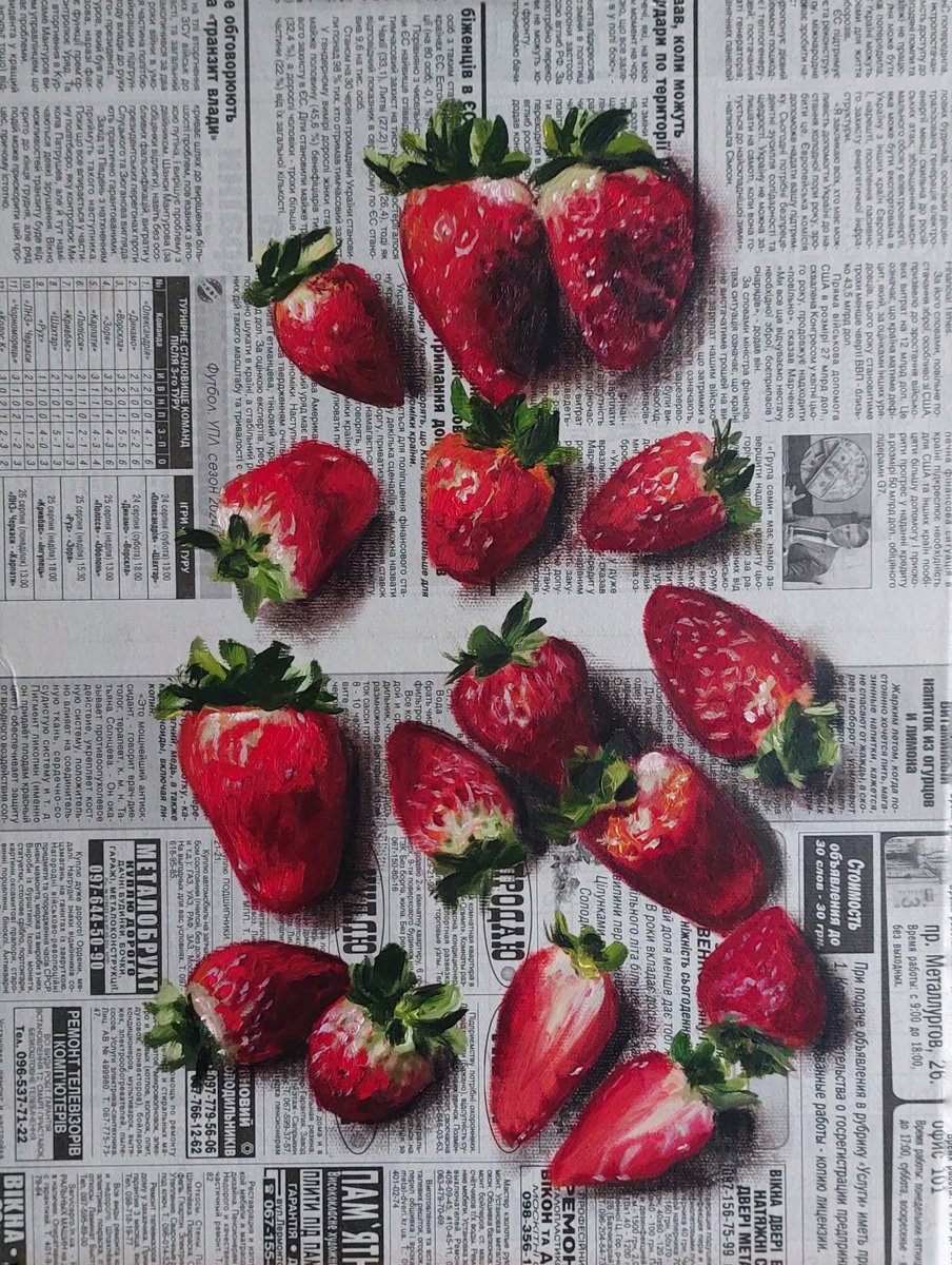 Strawberries on newspaper by Svitlana Brazhnikova