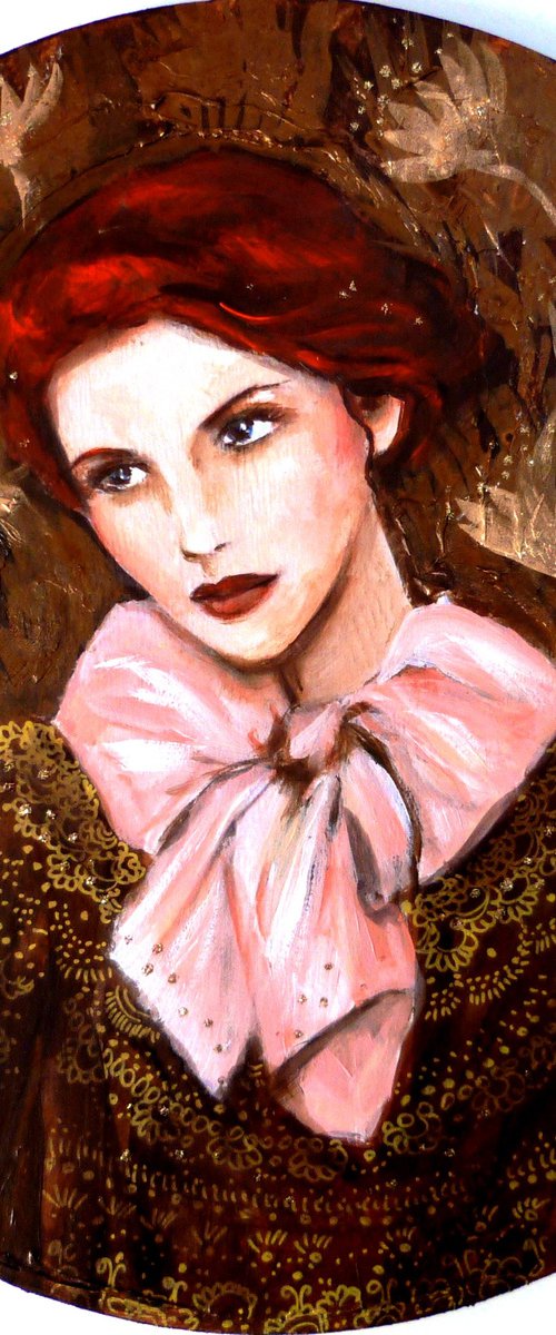 The poetess.  wood round artwork 30cm. by Loetitia Pillault