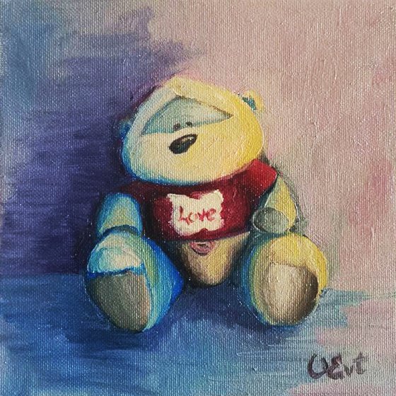 The teddy bear for the kid's room. Painting for children's room from life. L'orsacchiotto per la cameretta dei bambini