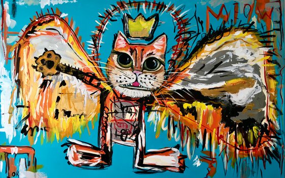 Reg king cat , fallen Angel, version of painting by Jean-Michel Basquiat