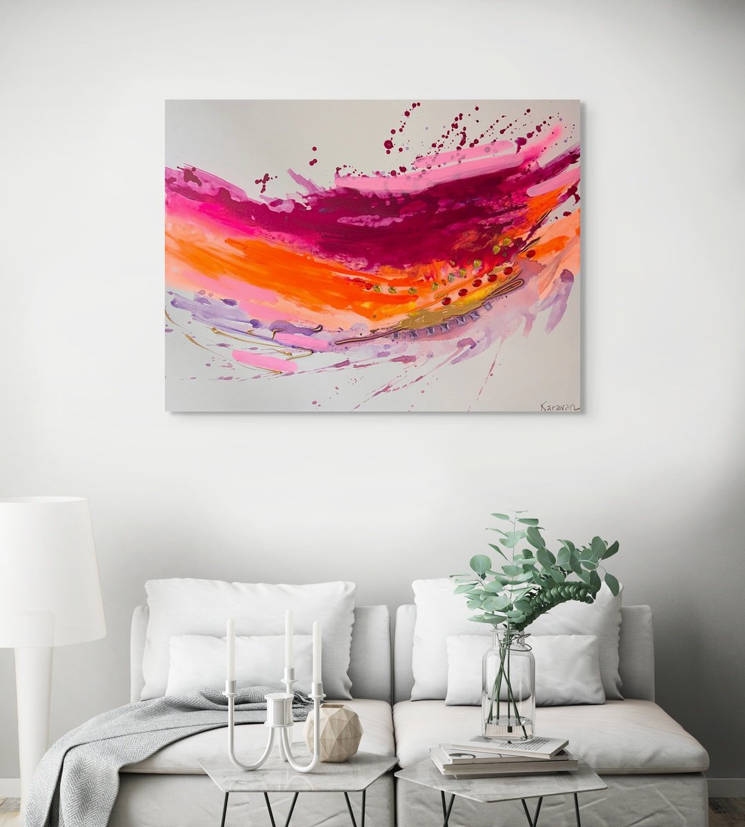 Organic Abstract Acrylic Painting By Nataliia Karavan, 40 X 30", Solar Pulse, Original Artwork