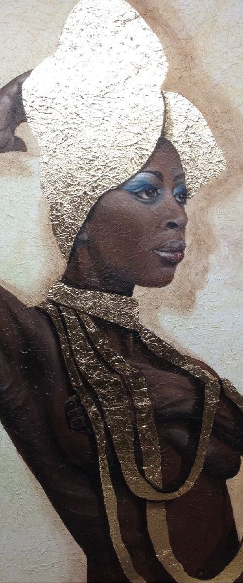 African woman portrait. 24 carat gold. Eka Peradze Art by Eka Peradze