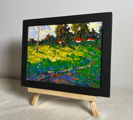 Yellow fields near the village