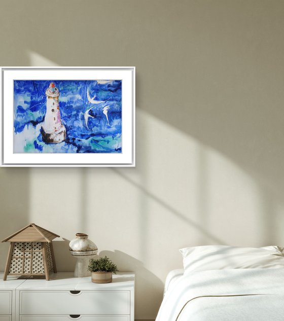 Stormy Lighthouse Mixed Media Art