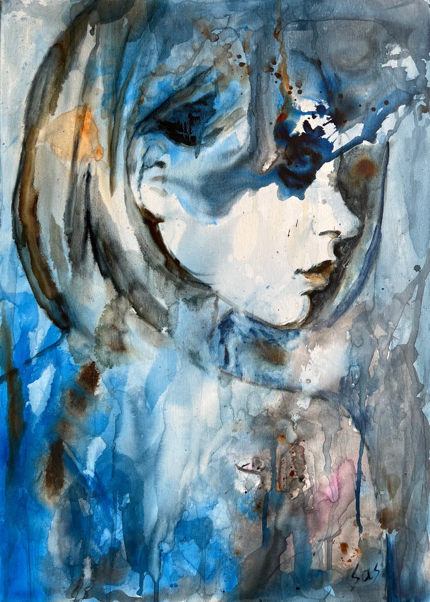 Expressive Portrait Oil Painting By Liubou Sas, 20 X 28", Butterfly Effect 2, Original Artwork