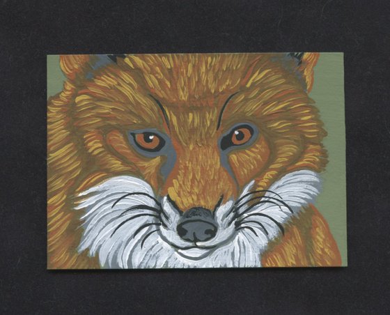 ACEO ATC Original Miniature Painting Red Fox Wildlife Art-Carla Smale