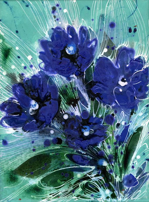 Blooms Of Blue  - Flower Painting  by Kathy Morton Stanion by Kathy Morton Stanion