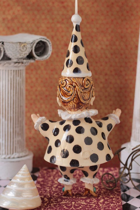 Cute Pierrot. Ceramic hanging sculpture