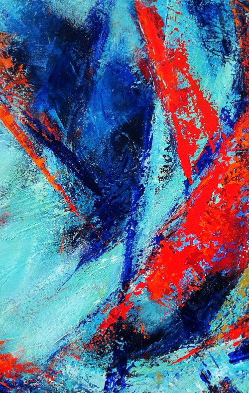 MOMENTS IN TIME II. Teal, Blue, Aqua, Navy, Red Contemporary Abstract Painting with Texture by Sveta Osborne