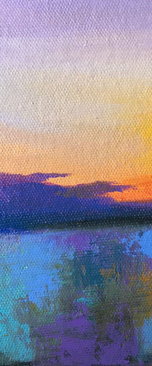 Sunset Small Abstract Landscape !! Summer Evening !! Small Painting !! Mini Painting !! Miniature Art !! Gift !! Office Decor !! Table Art !! by Amita Dand