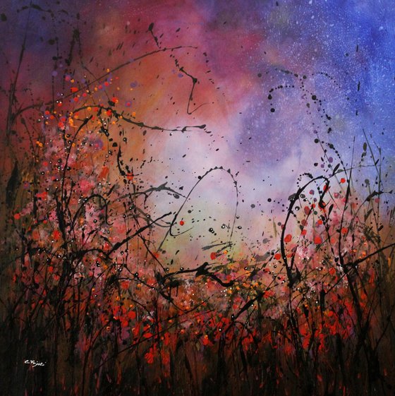 A Midnight Story #2- Large original floral landscape