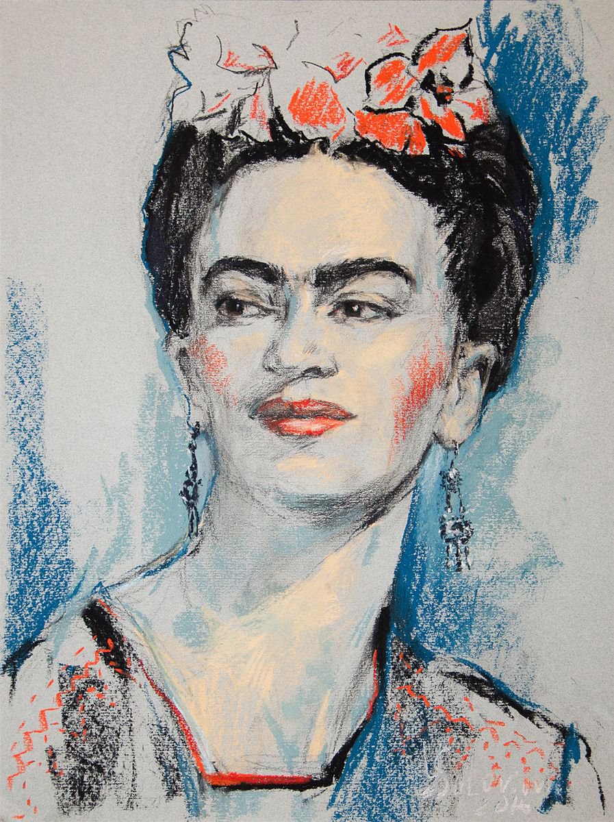 Impressionistic Portrait Drawing By Daria Yablon-Soloviova, 12 X 16, Frida: A Sketch Of Strength, Original Artwork