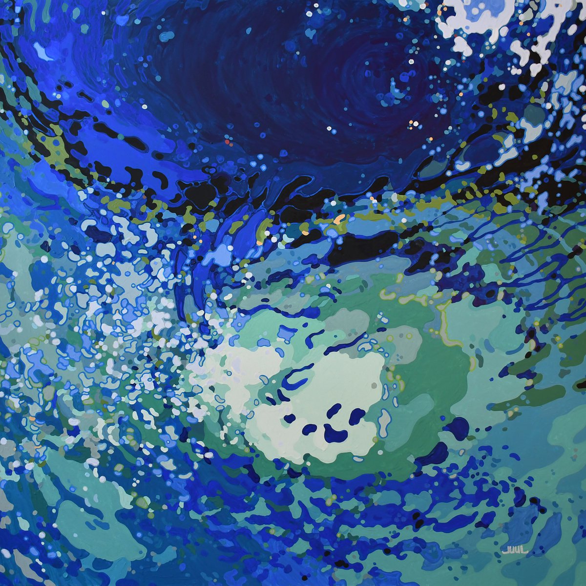Luna- Illuminated Beneath the Waves. 48 x 48 x 1.5 by Margaret Juul