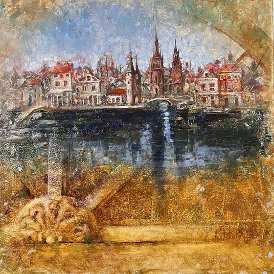 Dutch old town, Canal reflection