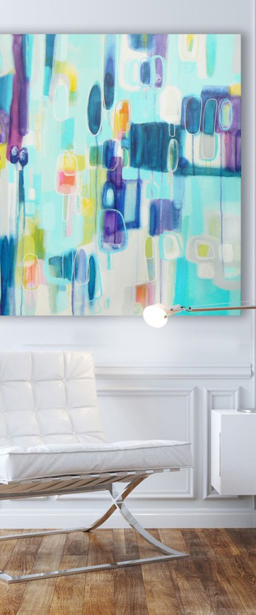 lollipops and rainbows (can't wait for summer) 76cm x 76 cm by Carolynne Coulson