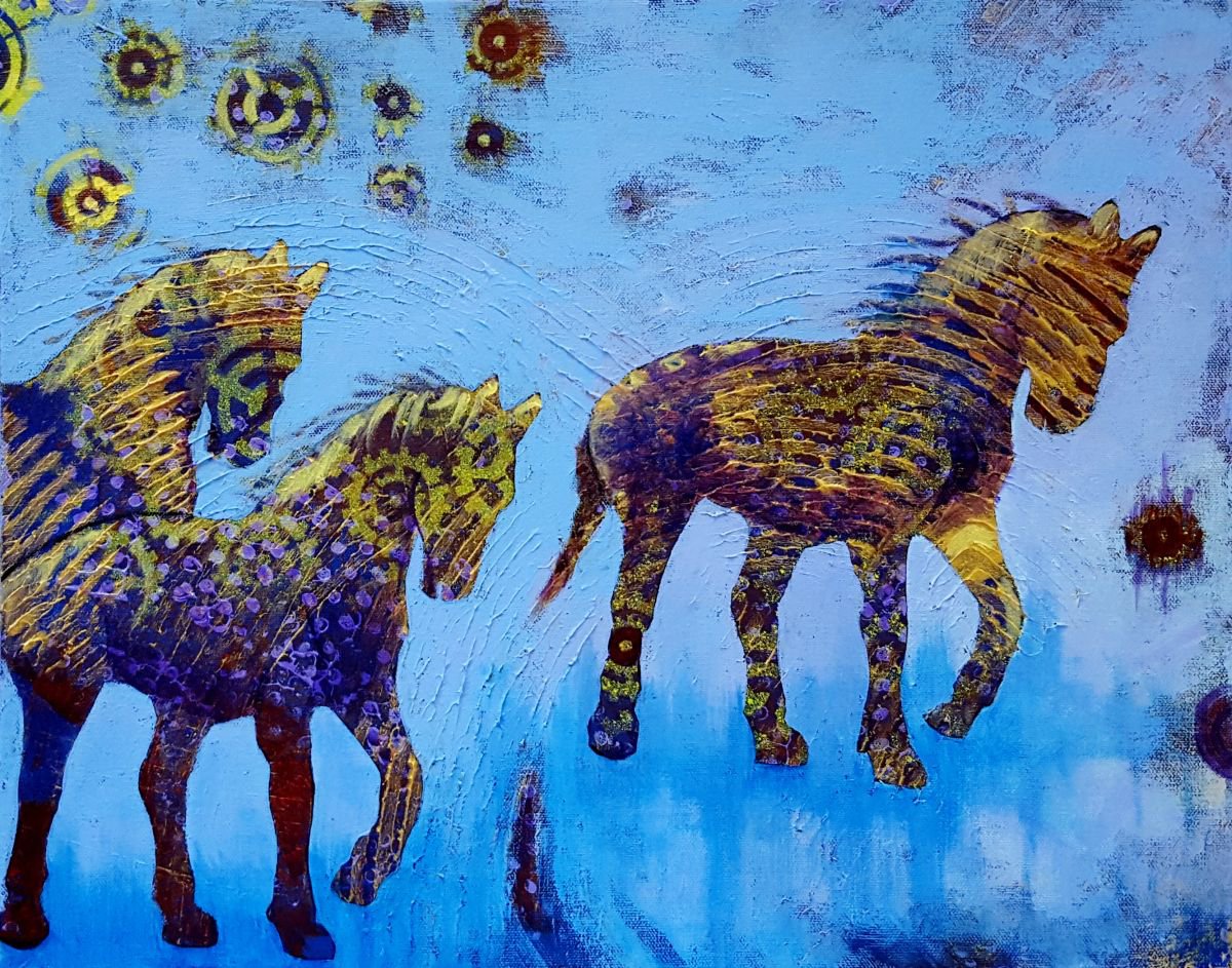 Abstract Animal Painting By Cathy Maiorano, 20 X 16, Running Into The Sun, Original Artwork