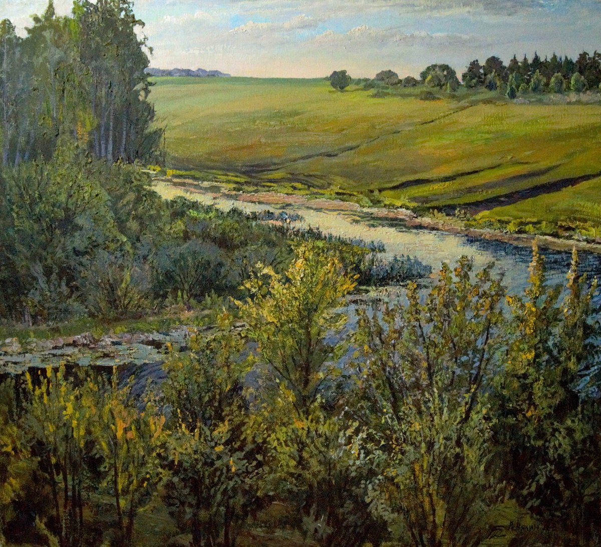 Country landscape realism oil painting by Dmitry Revyakin