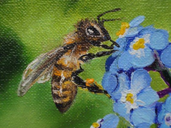 Flower Bee Small Painting