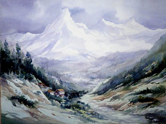 Beauty of Himalaya Peaks - Watercolor on Paper