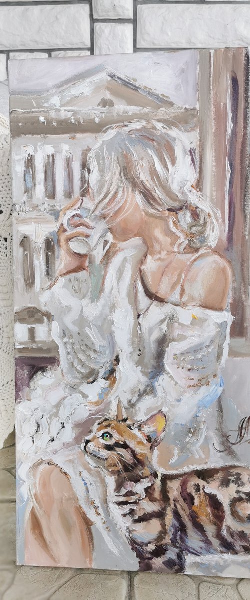 Woman painting, Girl with a cat, Bohemia painting by Annet Loginova