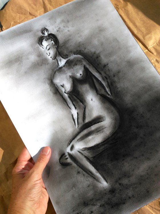 Female nude original charcoal artwork