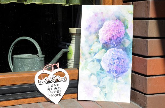 TWO FROM MANY. HYDRANGEAS TIME  original watercolor 20X40