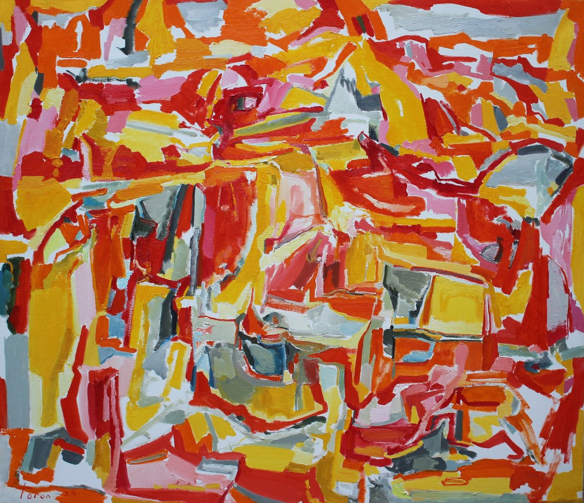 Abstract Oil Painting By Taron Khachatryan, 31 X 28", Mountains, Original Artwork