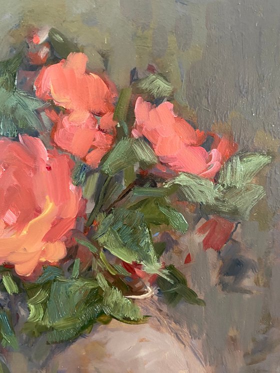 Still Life with Coral Roses