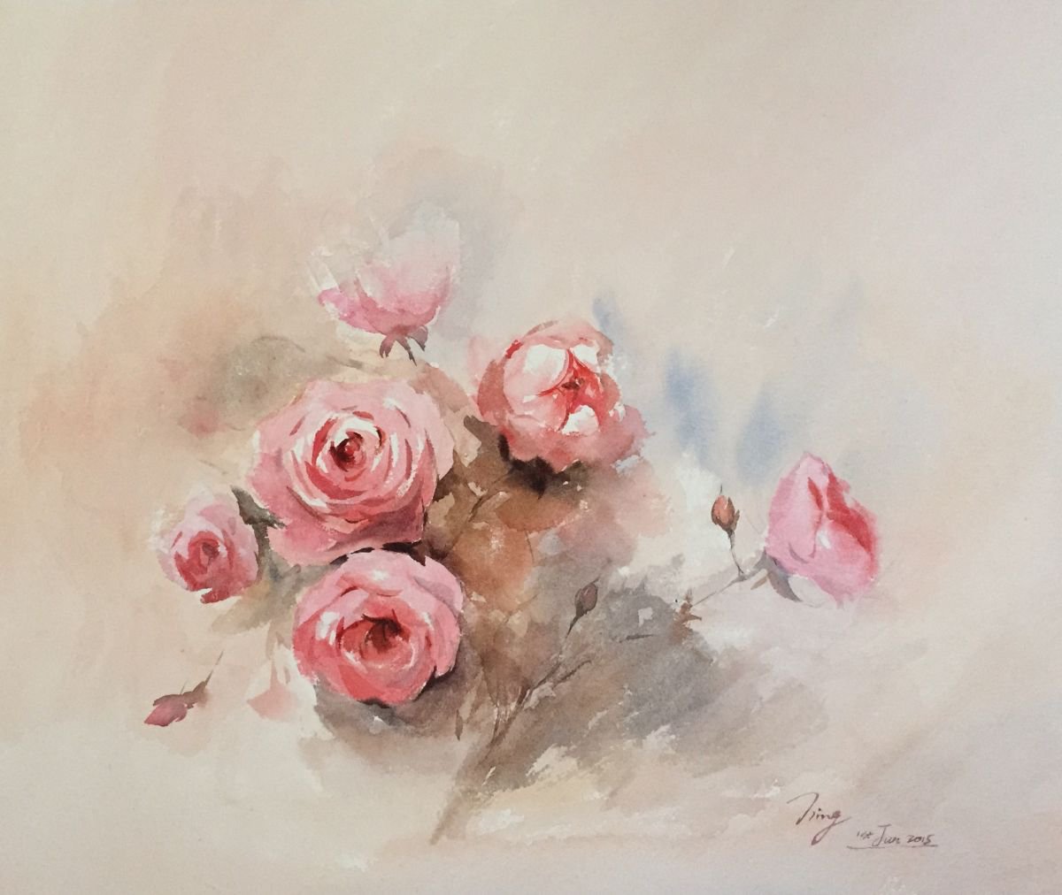 Impressionistic Botanical Watercolour By Jing Chen, 24 X 20, Blossom 9, Original Artwork