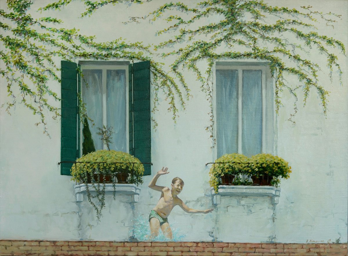 Impressionistic Landscape Oil Painting By Oleg Kateryniuk, 43 X 31", Big Water Venice, Original Artwork