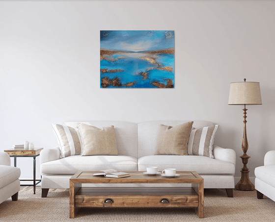 A XL large beautiful modern semi-abstract  seascape painting "Peace"