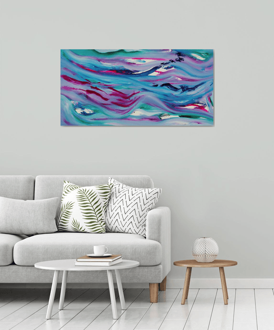 Vibrant blue, emotional skyscape, 120x60 cm