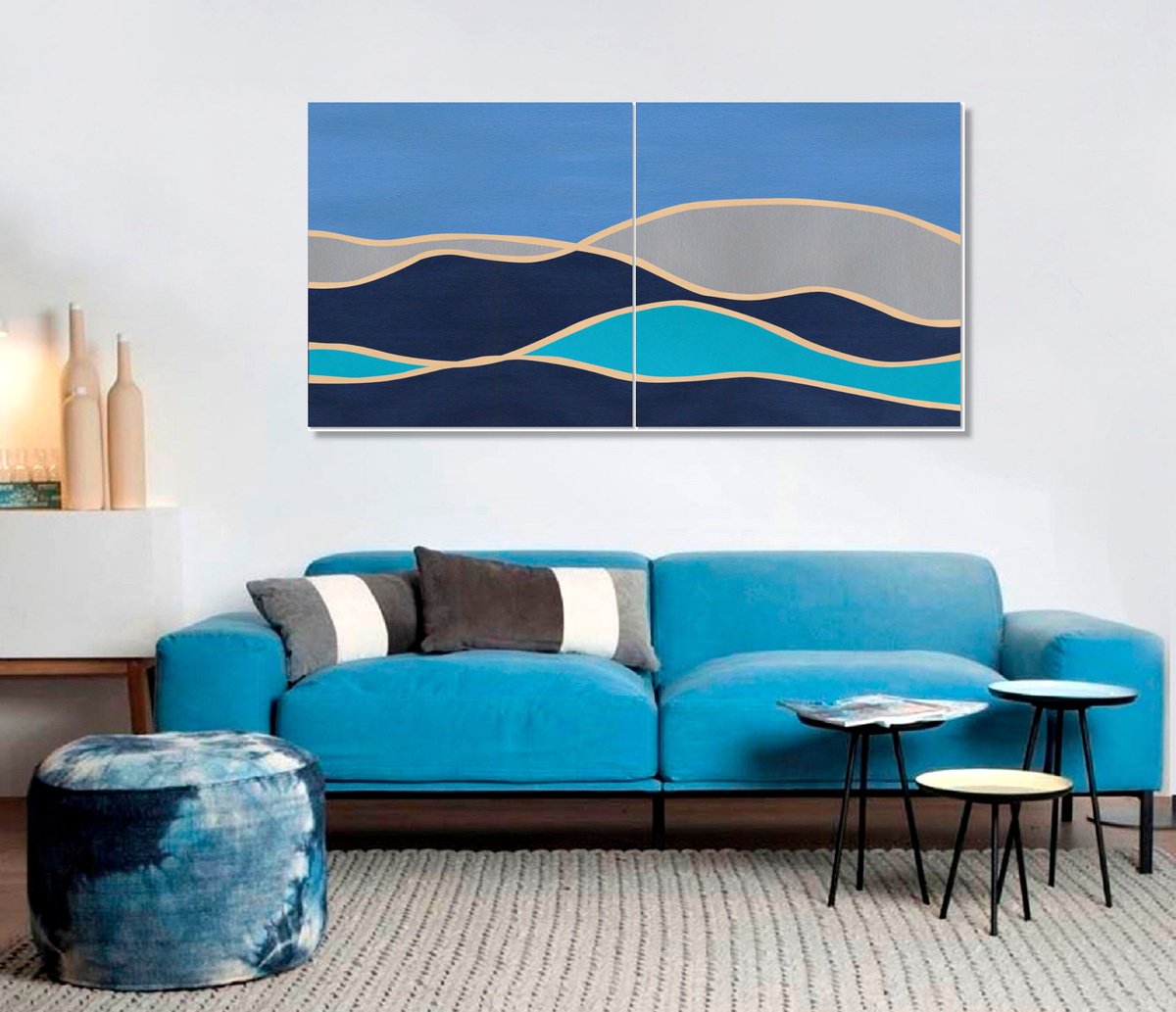 Abstract Landscape Acrylic Painting By Marina Krylova, 63 X 31", Contemporary Landscape #29, Original Artwork