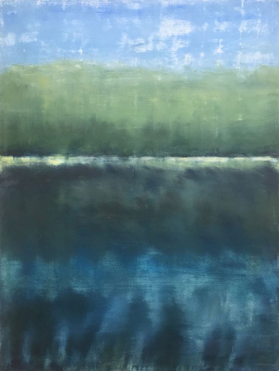 Abstract Landscape Oil Painting By Lizzie Butler, 18 X 24", Spring Lake, Original Artwork