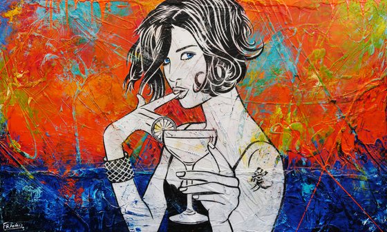 Sun Kissed Cocktails 200cm x 120cm Orange Cocktail Girl Textured Urban Pop Art