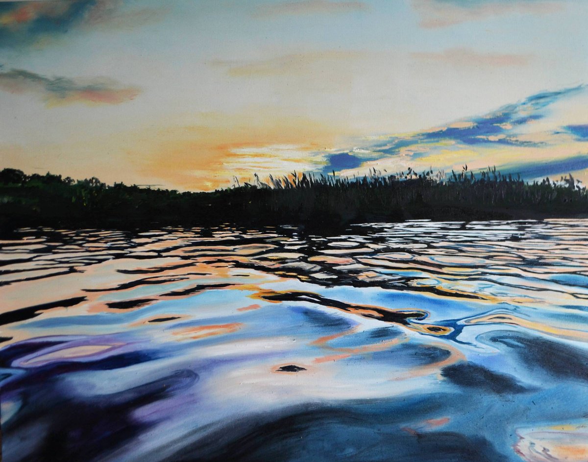 Landscape Oil Painting By Valeriia Radziievska, 39 X 31", Velvet Water, Original Artwork