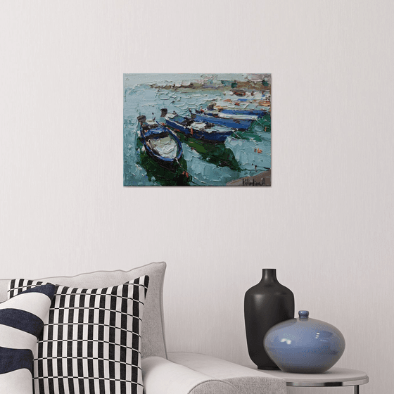 Boats   - Original  impasto oil painting