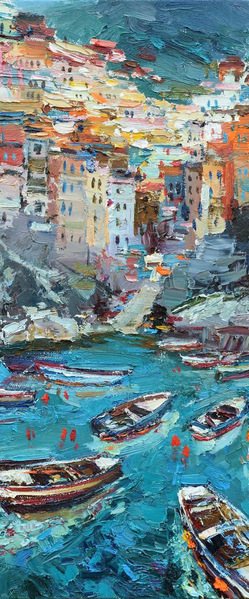 Riomaggiore Cinque terre Italian Landscape painting by Anastasiia Valiulina