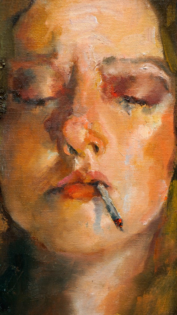 Impressionistic Portrait Oil Painting By Pavel Filin, 18 X 30", Behind The Scenes, Original Artwork