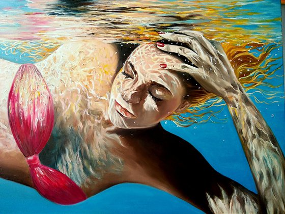 Underwater - portrait - original painting - sea