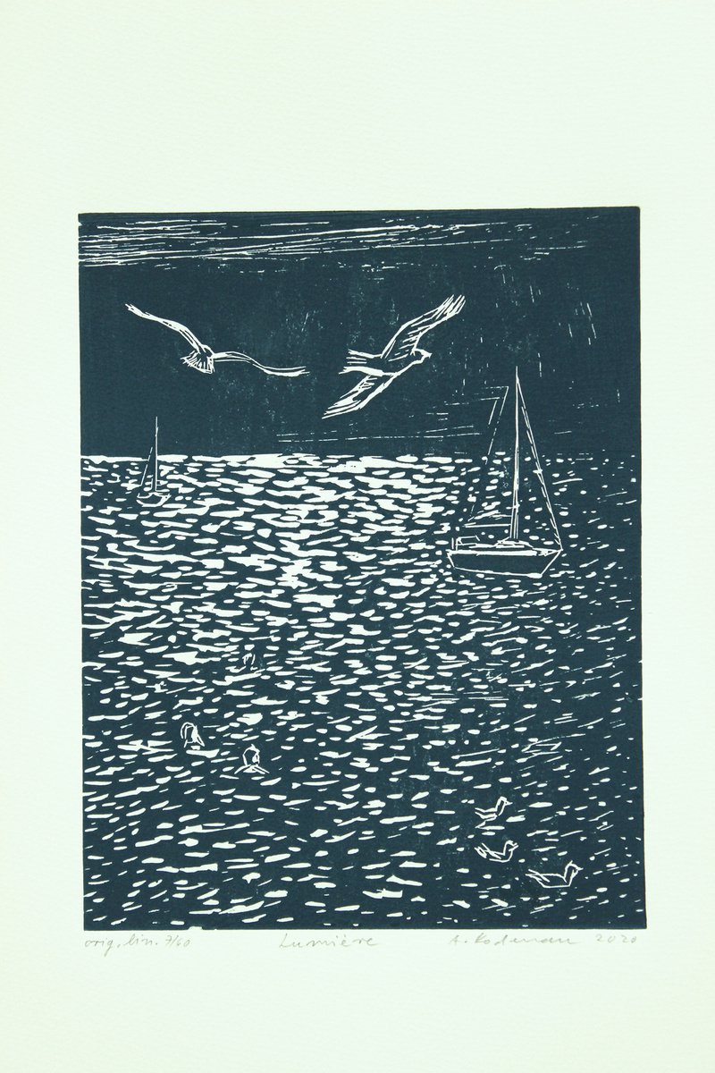 Lumiere 2020, linocut on paper, 25 x 19,5 cm by Alenka Koderman