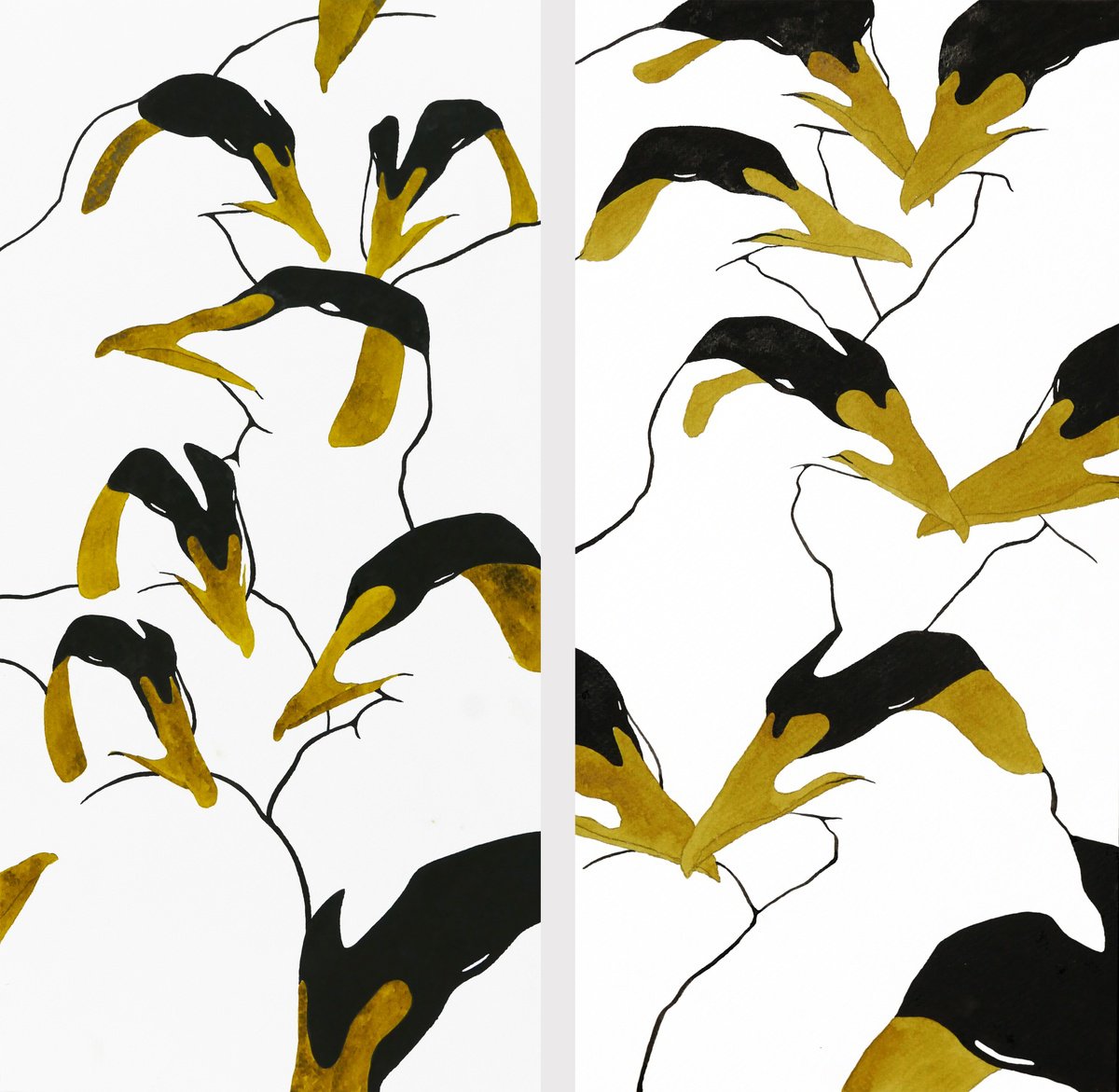 Illustrative Animal Watercolour By Karina Danylchuk, 16 X 16", Diptych Kisses, Original Artwork