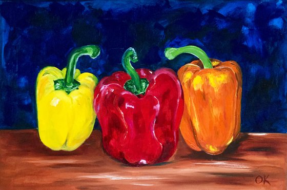 Still life with Peppers original oil painting