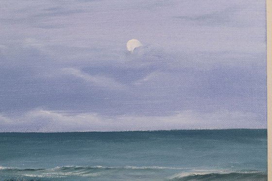 Diamond of the Night, full moon over the ocean painting